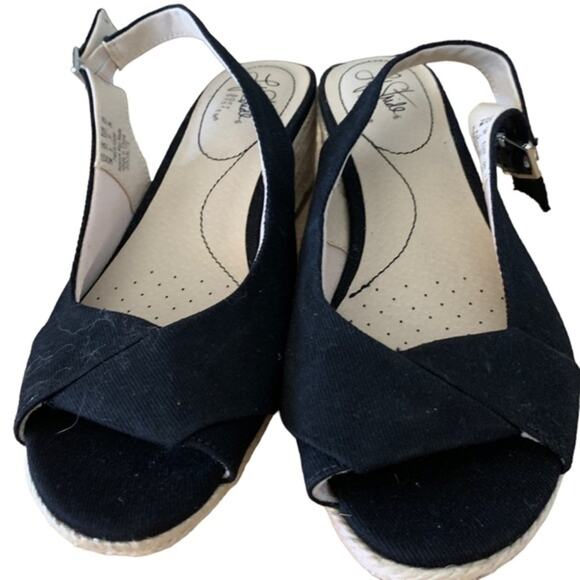 Life stride soft system black espadrilles sling back open toe wedges‎ size 7 - Picture 1 of 6